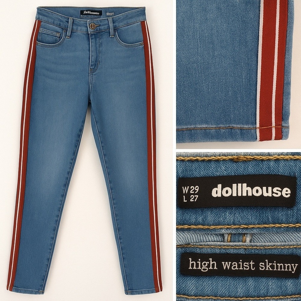 Dollhouse High Waist Skinny Jeans Women's W29 L27‎ Side Stripe Retro Streetwear